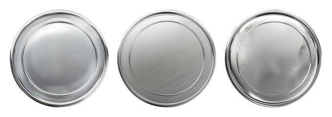 Set of realistic blank silver coins or medals isolated on white, empty metallic token template