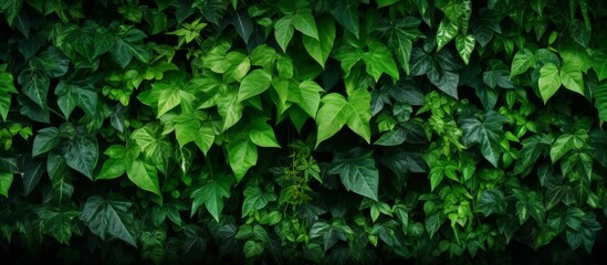 Canvas Print - Green leaves tightly clustered together on a textured wall, creating a natural backdrop