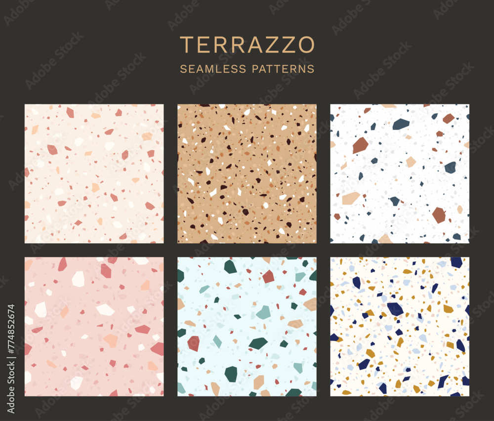 Terrazzo texture. Vector seamless pattern set of classic italian floor ...