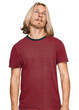 © Krakenimages.com - Caucasian man with blond long hair wearing casual striped t shirt relaxed with serious expression on face. simple and natural looking at the camera.