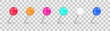 © Little Monster 2070 - Sewing needle or plastic push pins tacks for paper notice. Set of colorful push pin tack in different foreshortening isolated on transparent background. Realistic thumbtacks. Vector illustration.