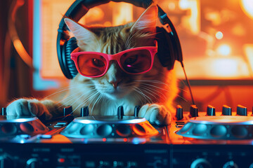 Sticker - DJ cat with headphones