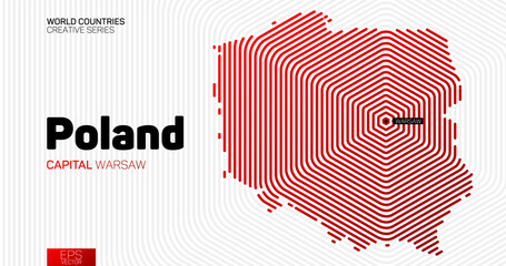 Wall Mural - abstract map of poland with red hexagon lines