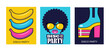 set of color pop art style designs for disco party