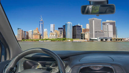 Wall Mural - Car windshield with view of Manhattan, New York City, USA