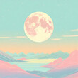 illustration of full moon in the alps mountains pastel color