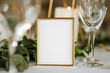 © Анастасия Ареховская - Wedding table number mockup in gold frame with some floral decor. Wedding mockup.