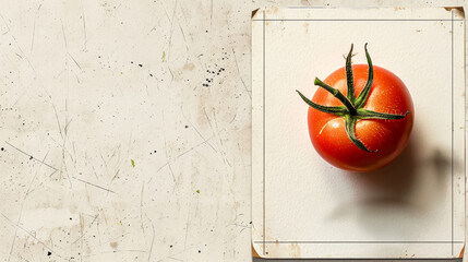 Canvas Print - Single ripe tomato on a vintage paper with splattered background.