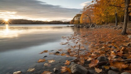 Canvas Print - autumn leaves on the water