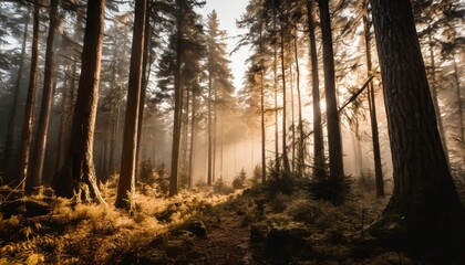 Poster - a spooky old forest dark and foggy holds nature mystery generated by ai