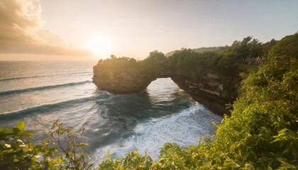 Wall Mural - big hole exotic destination tropical travel vacation nature ocean waves shades of blue paradise bali preservation nature vegetation forest cliff sea travel indonesia summer