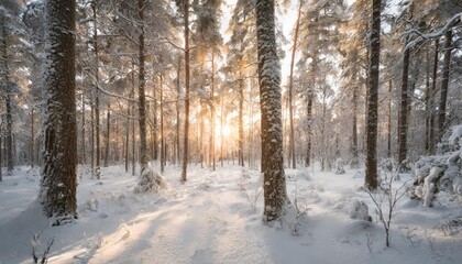 Sticker - winter abstract landscape sunlight in the winter forest snowy nature scene cold weather frosty day