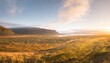 icelandic landscape panorama on sunny autumn day