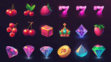 Fototapeta Sport - Set of slot game icon with colorful on dark background, Illustration
