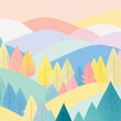 pastel color wood hills trees