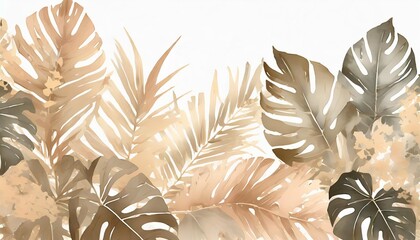 Wall Mural - exotic plants palm leaves monstera on an isolated white background watercolor vector illustration