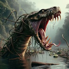 Close Up Of A Monster Snake In The Water - Version 2