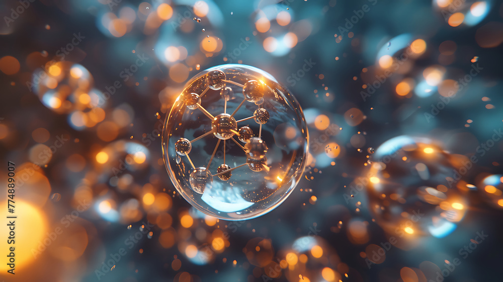 Generative AI science, gene, cell, dna, water, molecule, microscope ...