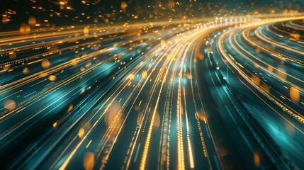 Aufkleber - Generative AI : Digital data flow on road with motion blur to create vision of fast speed transfer