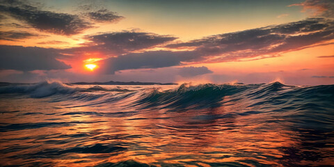 Wall Mural - sunset over the sea,panorama . ai generative