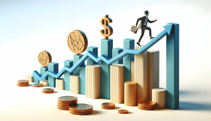 Wall Mural - 3d flat icon as Financial Surge A chart depicting a sharp increase with abstract tech elements. in financial growth and innovation abstract theme with isolated white background ,Full depth of field, h