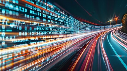 Aufkleber - Generative AI : Digital data flow on road with motion blur to create vision of fast speed transfer