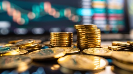 Poster - Generative AI : Stock market investment trading financial, coin and graph chart or Forex for analyze profit finance business trend data background.