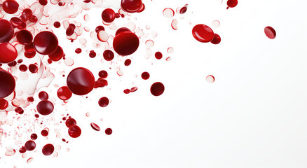 Wall Mural - Microscope photo illustration of red bubbles of blood cells on white background. Health care, medical, Human body anatomy and science concept.