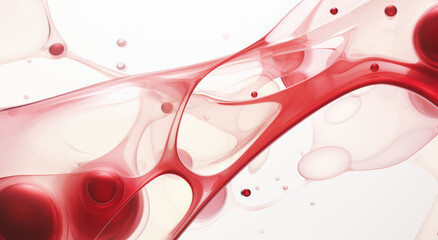 Wall Mural - Microscope photo illustration of red bubbles of blood cells on white background. Health care, medical, Human body anatomy and science concept.