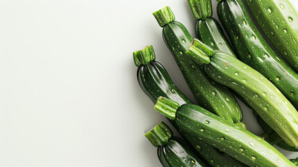 Poster - Fresh zucchinis with lush leaves on a grey concrete surface.