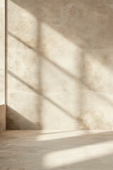 Wall Mural - Sunlight Casting Shadows on Beige Wall and Floor