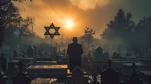 Big Graveyard With The Star Of David , Netanyahu Standing On A Podium, Generative Ai