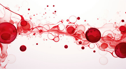 Wall Mural - Microscope photo illustration of red bubbles of blood cells on white background. Health care, medical, Human body anatomy and science concept.