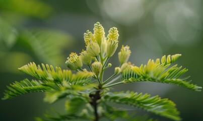 A macro shot focusing on a single Mimosa flower bloom