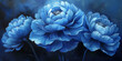 Oil painted blue flowers poppy zinnia blue background