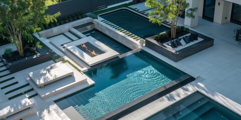 Poster - a modern backyard with a geometric saltwater pool