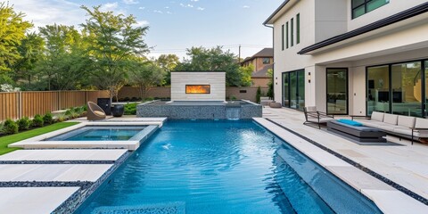 Poster - a modern backyard with a geometric saltwater pool