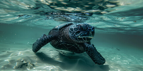 leatherback sea turtle swimming in beautiful clear water