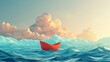 © starush - A boat floating in the middle of a large body of water, AI