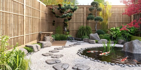 Wall Mural - a modern zen garden backyard