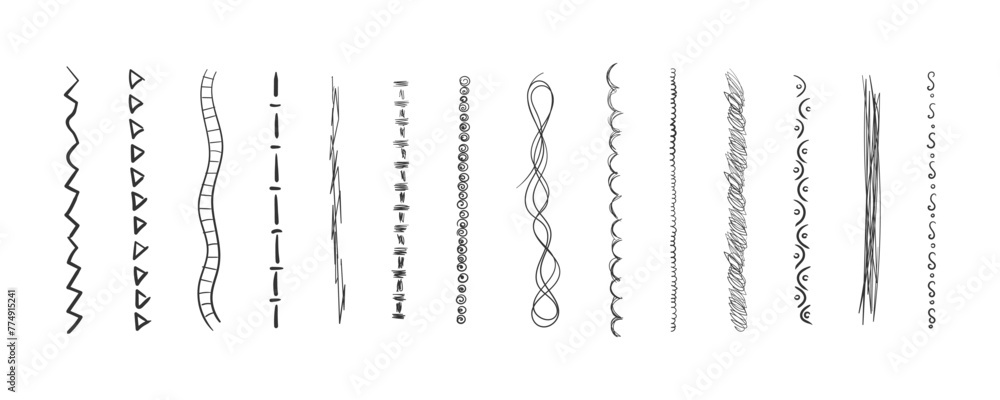 Set of wavy horizontal lines. Marker hand-drawn line border set and ...