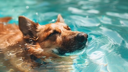 German Shepherd Floating in A Dreamy Pool 