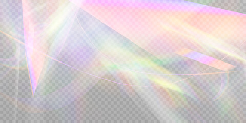 Leinwandbilder - Rainbow light rays, lens flare, reflection effect from crystal, glass or gem. Vector realistic illustration set of light leak effect with spectrum glare, prism refraction, lens flare