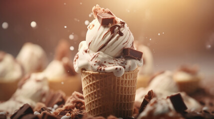 Wall Mural - Brown chocolate ice cream with melty ingredients, dessert food background