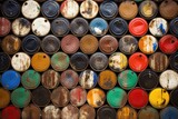 Fototapeta Konie - Rusty oil barrels textured wall abstract pattern industrial background