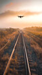Drone flying over a pipeline or railway track, conducting routine inspections to ensure safety and reliability