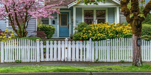 Wall Mural - picket fence that encloses the front yard and backyard