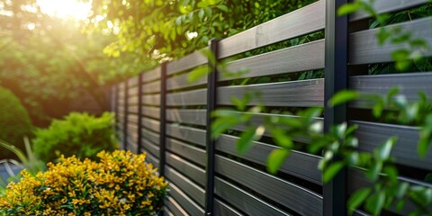 Wall Mural - Sleek, modern aluminum fence surrounding the property