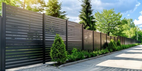 Wall Mural - sleek, geometric fence with asymmetrical wooden slats