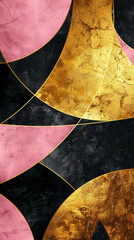 Canvas Print - modern minimalist abstract pattern, colors black and gold, pink background, leather effect